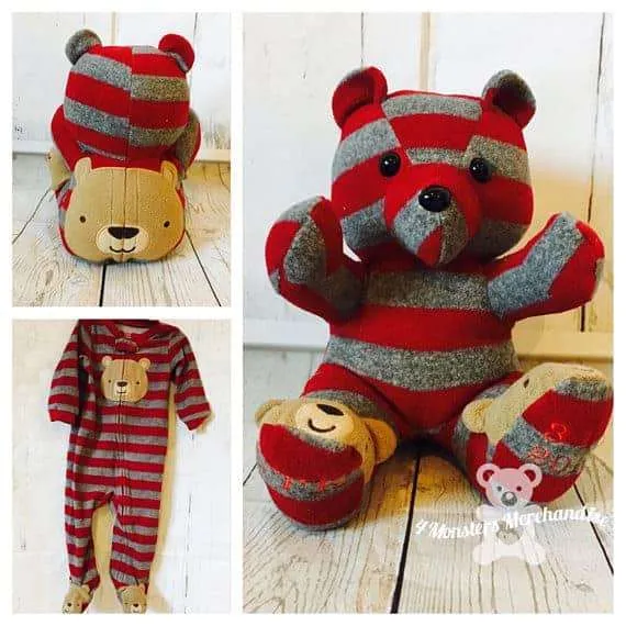 Sentimental first birthday gift - Stuffed bear made from baby pajamas